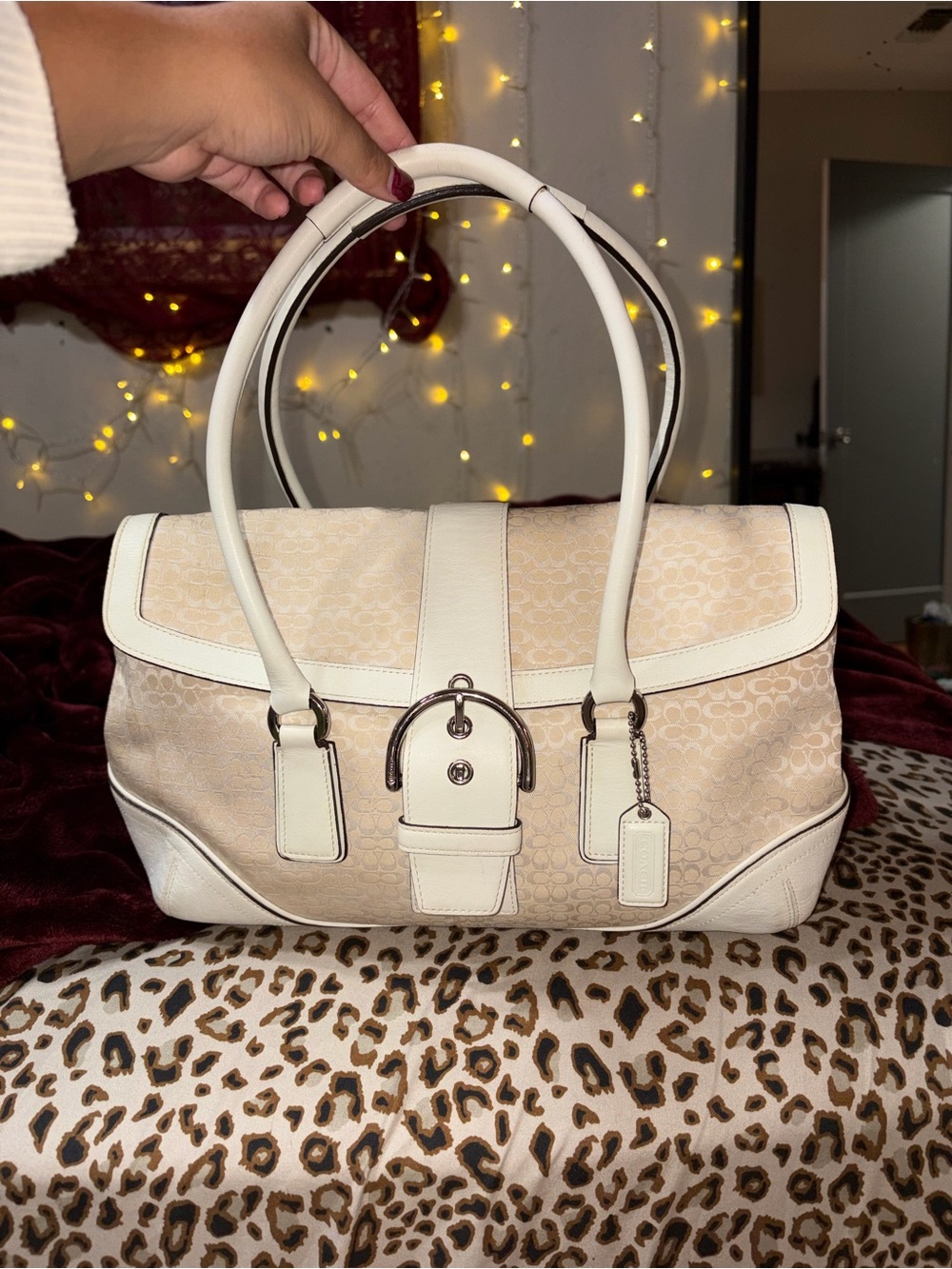 Coach Cream and Beige Satchel with Buckle Accent